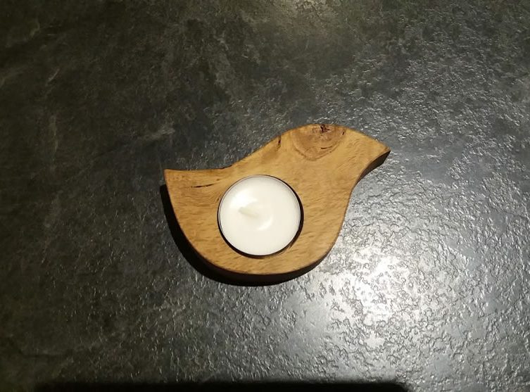 Solid Oak Chicken Shaped Single Candle / Egg Cup
