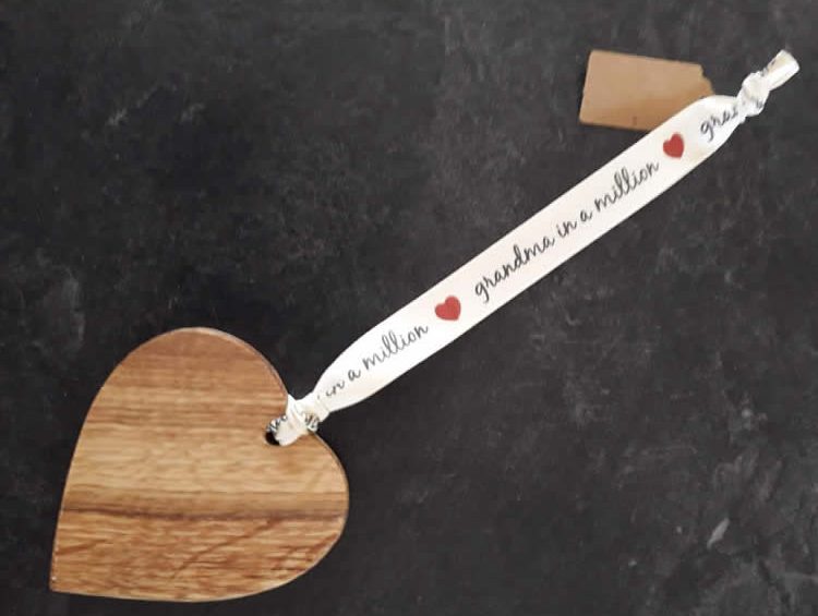 Solid Oak Heart On Premium Ribbon – Grandma In A Million